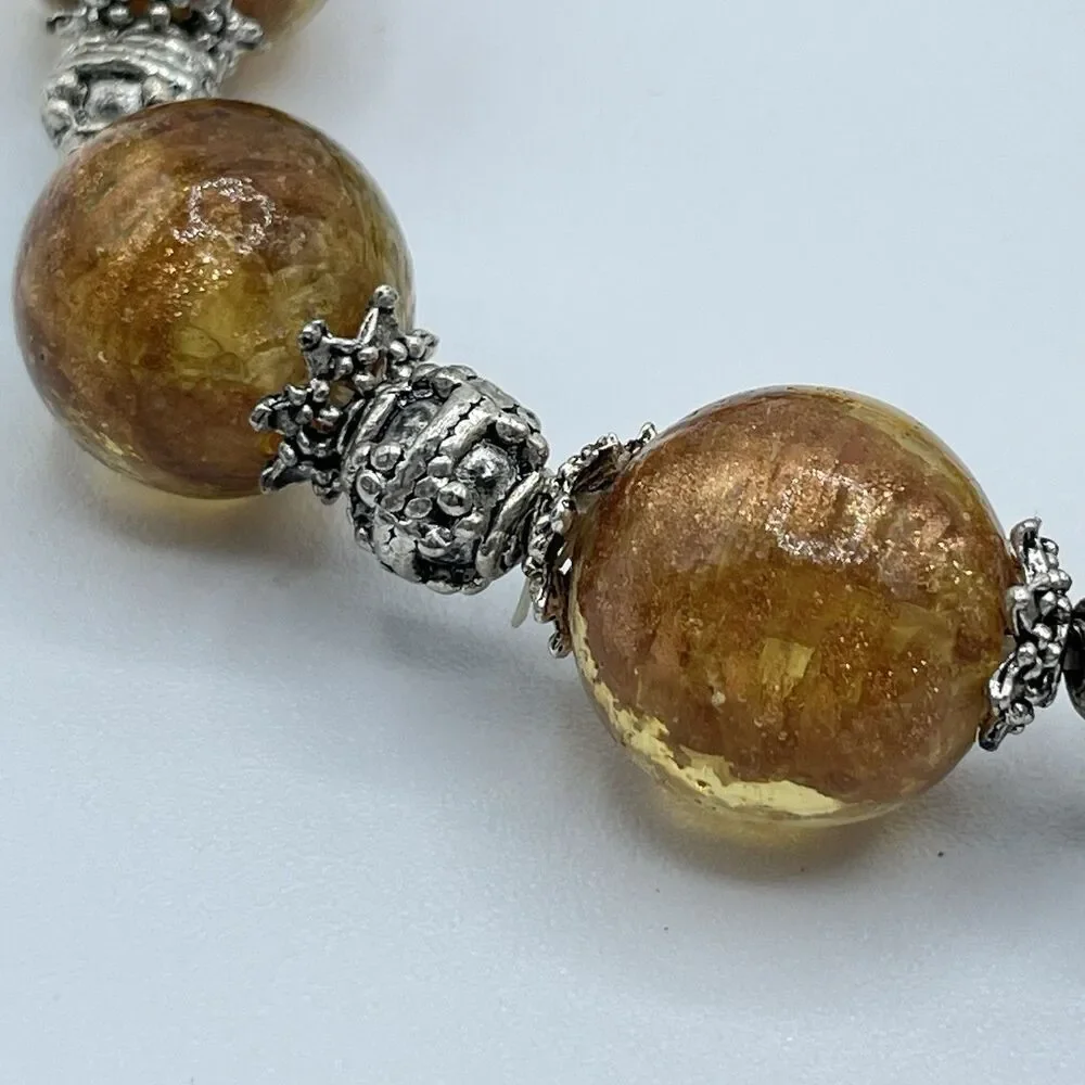 Stunning Amber Color Murano Glass Beaded Statement Stretch Bracelet Boho Bold